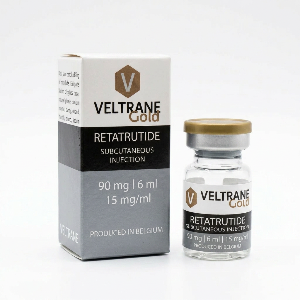Caixa e frasco Veltrane Gold Retatrutide 90 mg / 6 mL